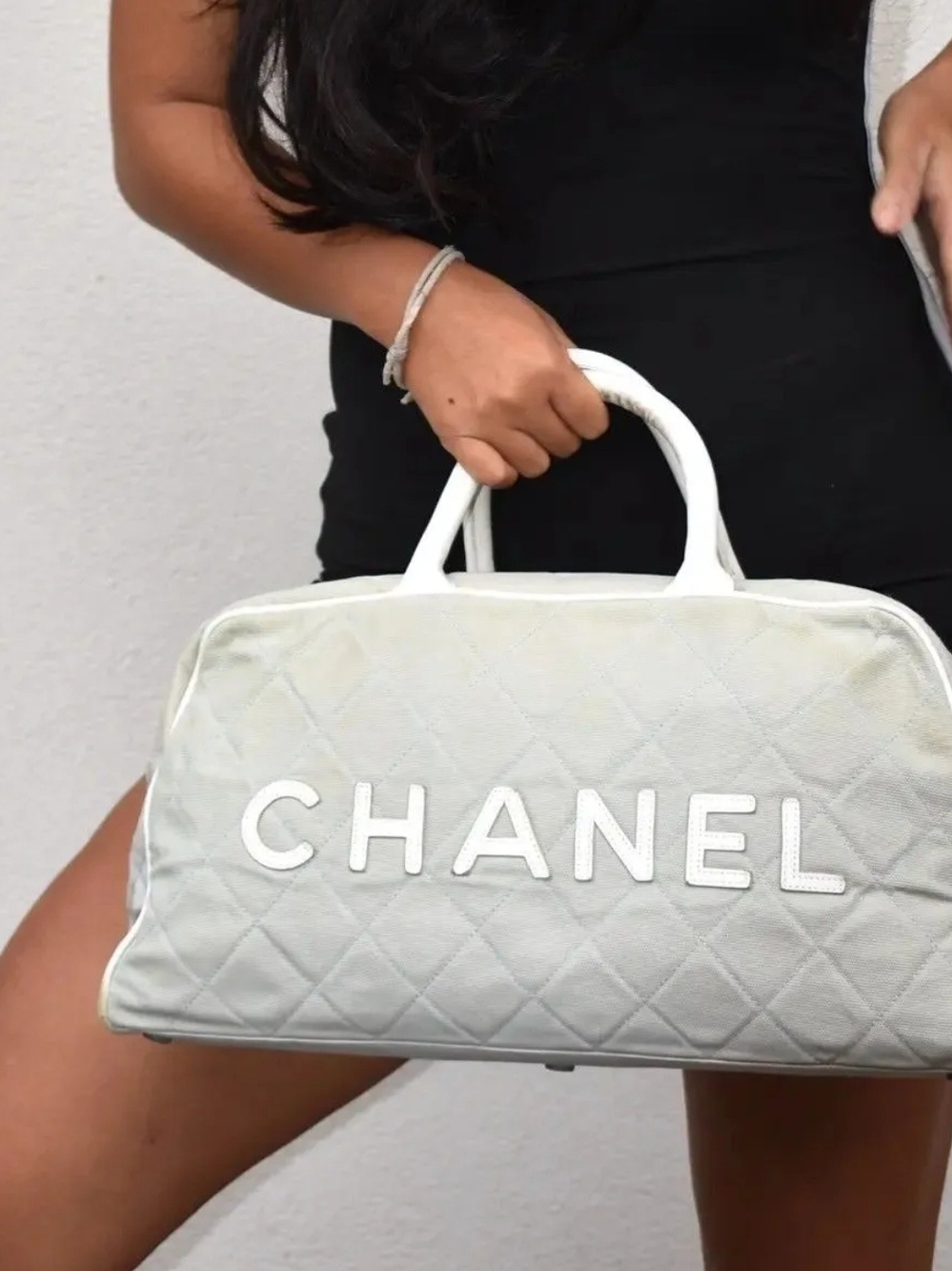CHANEL Quilted Top-Handle Bag in Light Gray